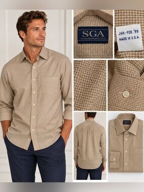 SGA Men’s Tan Check Button Down Made in USA